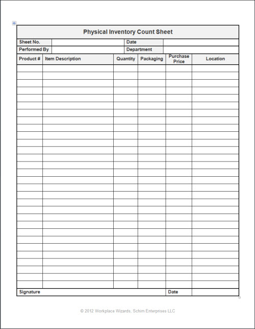 Restaurant Physical Inventory Count Sheet