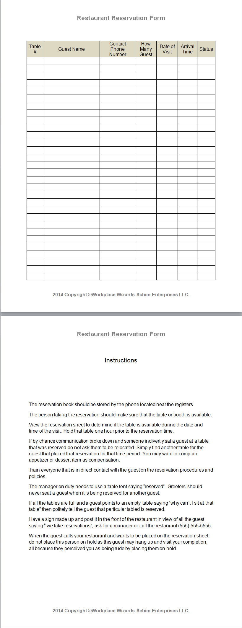 Restaurant Reservations Template Free