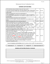 Waitress Evaluation Form