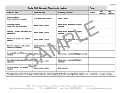 cleaning schedule restaurant checklist kitchen form shift workplace workplacewizards