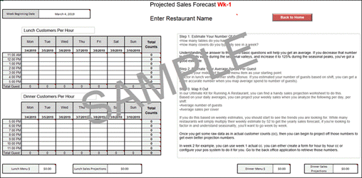 Restaurant Sales Projection Sheet